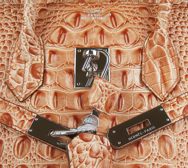 High Quality Fake Hermes Birkin 35CM Crocodile Head Veins Leather Bag Orange 6089